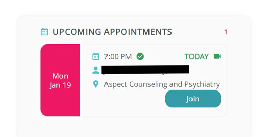 Aspect Counseling portal, join button